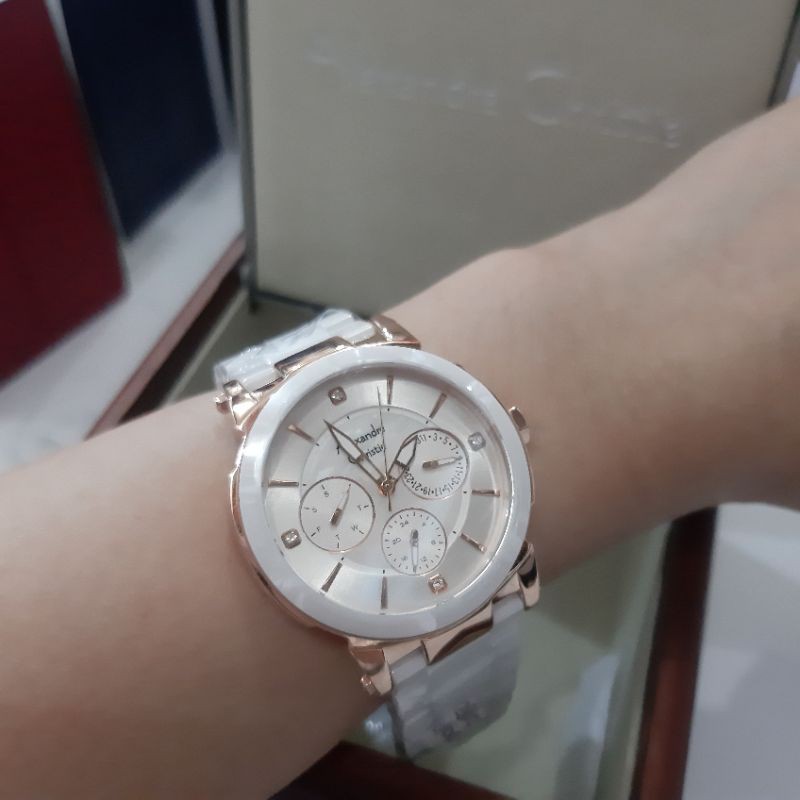 (Toko Ricoh) Alexandre Christie 2880 / jam tangan putih ceramic fashion wanita chronograph