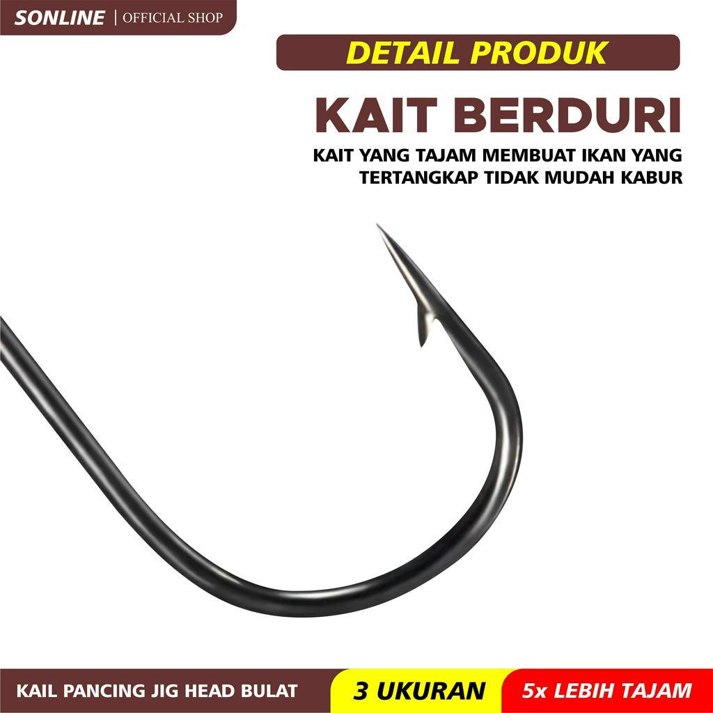 SONLINE Kail Pancing Jig Head Bulat  Carbon Steel Isi 1pcs Bait Fishing Soft Lure Timah Kail Warna Silver Fishing Hook Kail Pancing