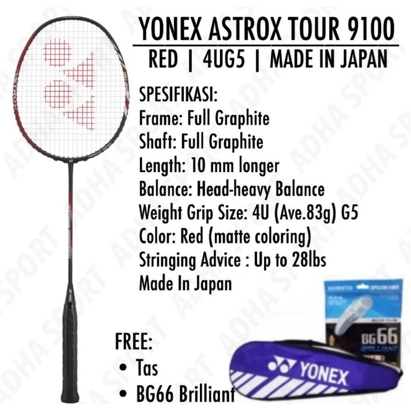 Raket Badminton Yonex Astrox Tour 9100 RED Original Sunrise Bulutangkis Store Surabaya Adha Sport