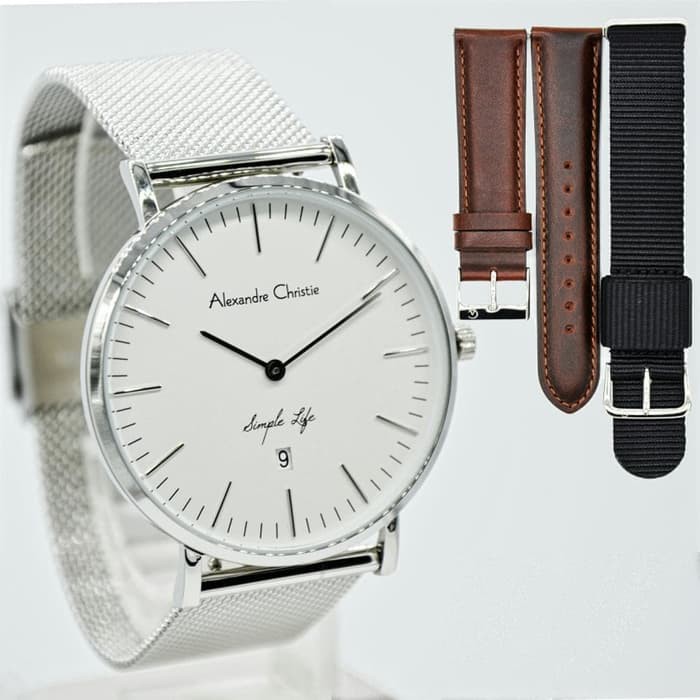 JAM TANGAN PRIA ASLI  ALEXANDRE CHRISTIE AC 8566 PRIA SILVER WHITE RANTAI PASIR ORIGINAL  I TERLARIS