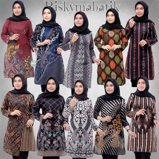 Image of Tunik Batik Wanita Modern Terbaru JUMBO M L XL XXL Atasan Batik Wanita Seragam Murah Riskymabatik