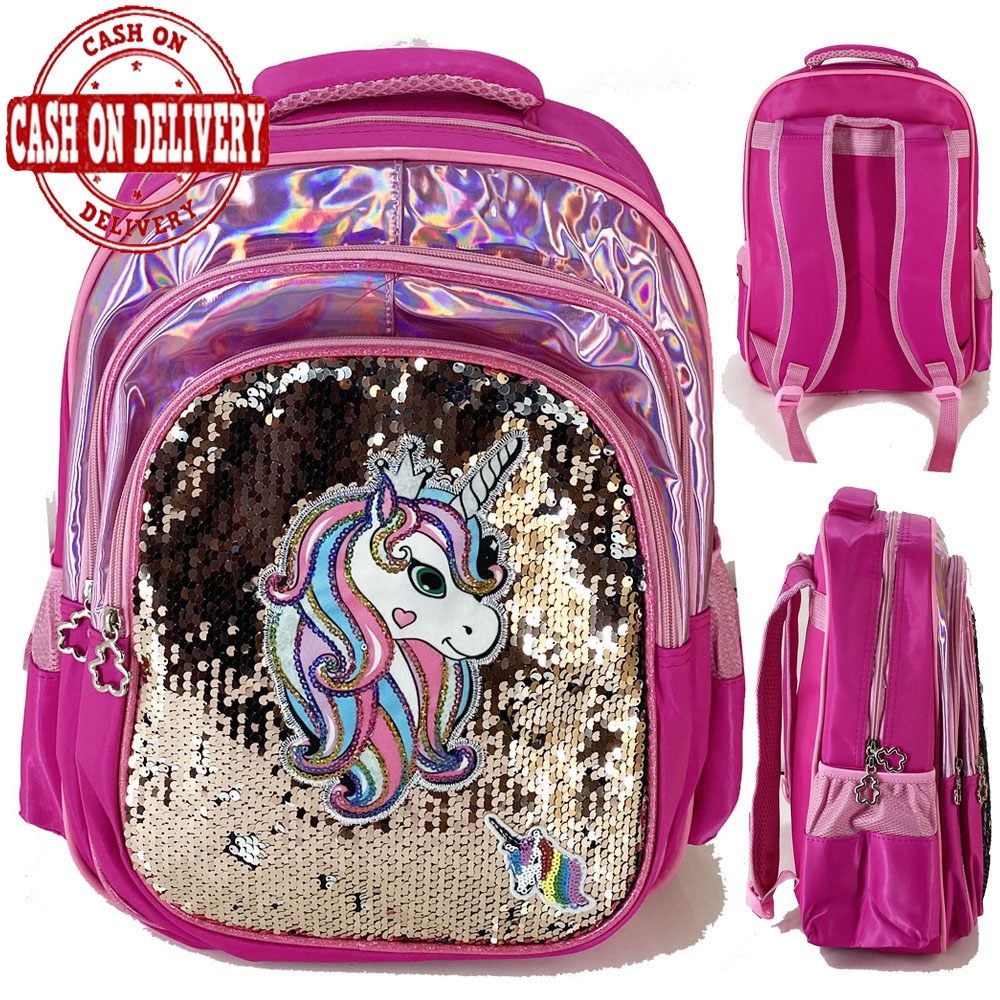 SEQUIN LAMPU Tas Ransel Sequin Lampu Tas Nyala UNICORN LED SD tas sekolah anak perempuan karakter