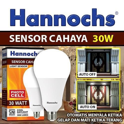 Lampu LED Hannochs Sensor cahaya 30w 30 watt menyala otomatis malam