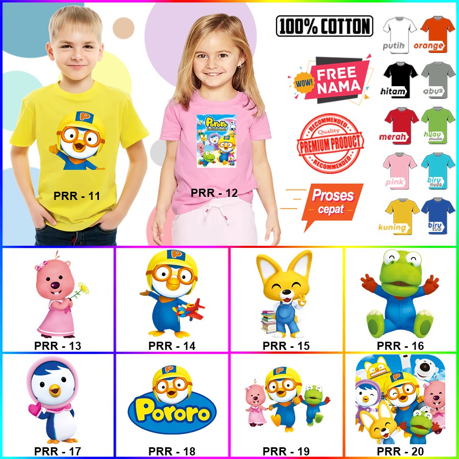 Baju Kaos ANAK DAN DEWASA PORORO COUPLE (FREE NAMA)