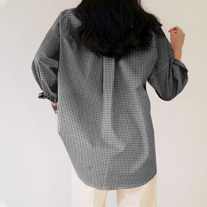 ZANZEA Women Full Sleeved Plaid Printed Casual Loose Buttons Down Baggy Blouse