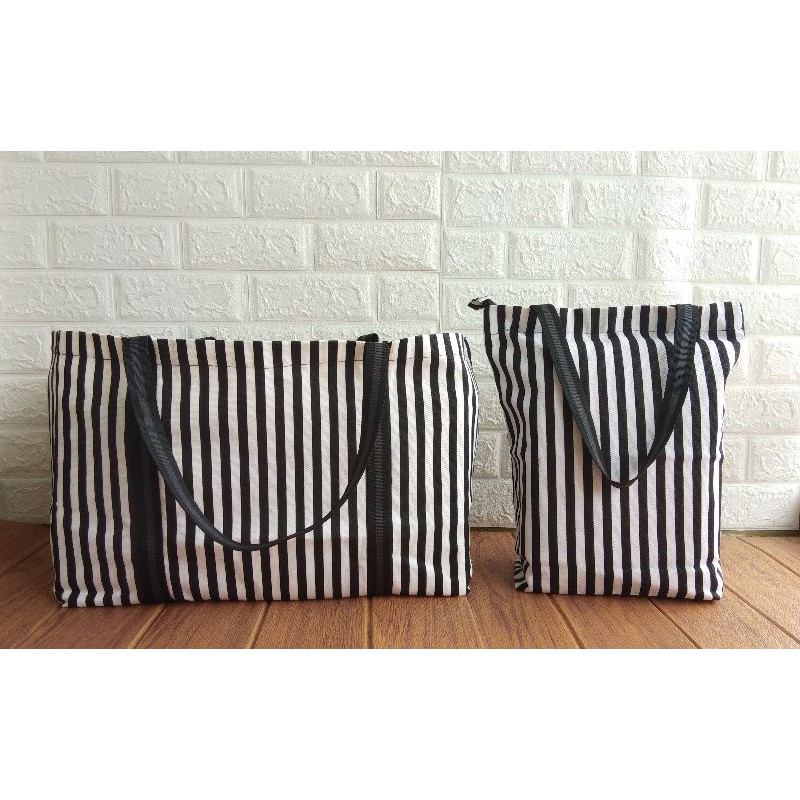 Jual Paket Tas Kanvas Motif Salur Hitam | Shopee Indonesia