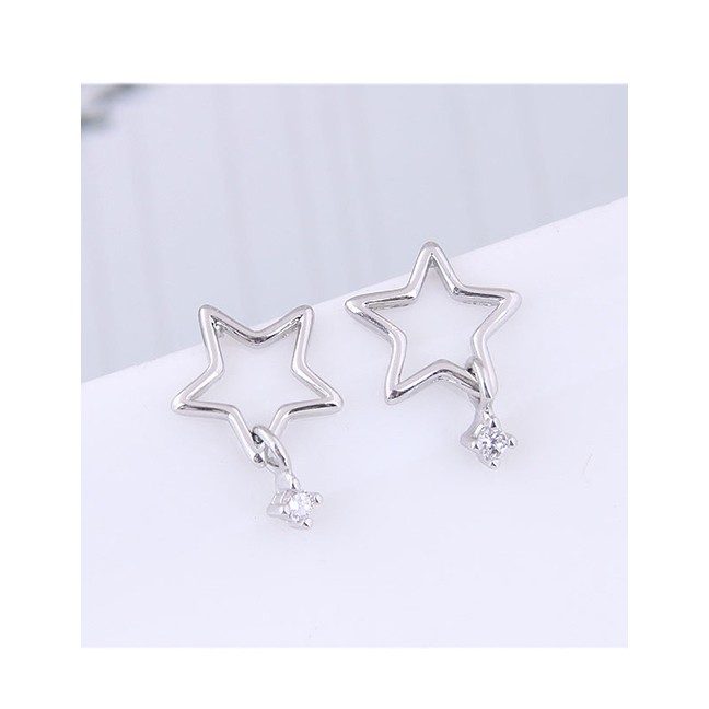 LRC Anting Tusuk Fashion Silver Copper Plated Gold Five-pointed Star Stud Earrings A59096
