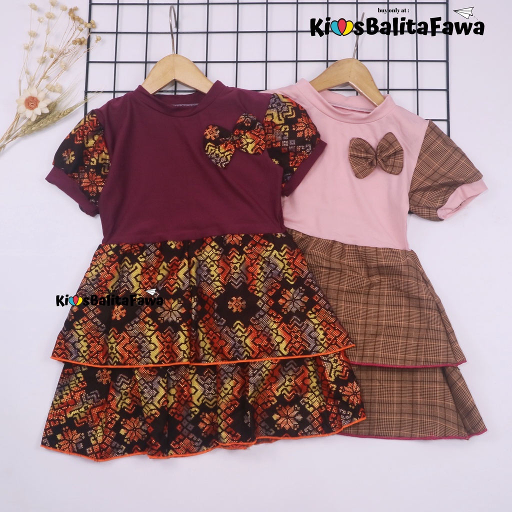 Dress Emma Lengan uk 1-4 Tahun - Dres Anak Perempuan Lengan Pita Baju Harian Cewek Pesta Murah