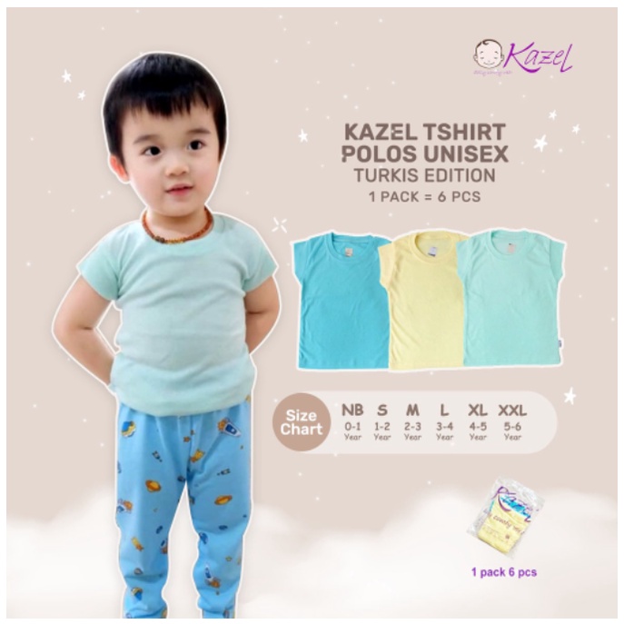 3Pcs / 6 Pcs Kazel Tshirt Polos Turkis Kaos Oblong Pendek Anak Bayi Isi 6 Pcs/3Pcs CBKS Half