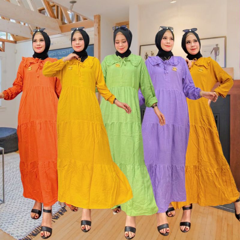 Gamis Susun Jumbo Polos Rayon Premium Dress Wanita Susun Lengan Panjang Baju Wanita Busui Kekinian LD 120 cm Bonus Bros