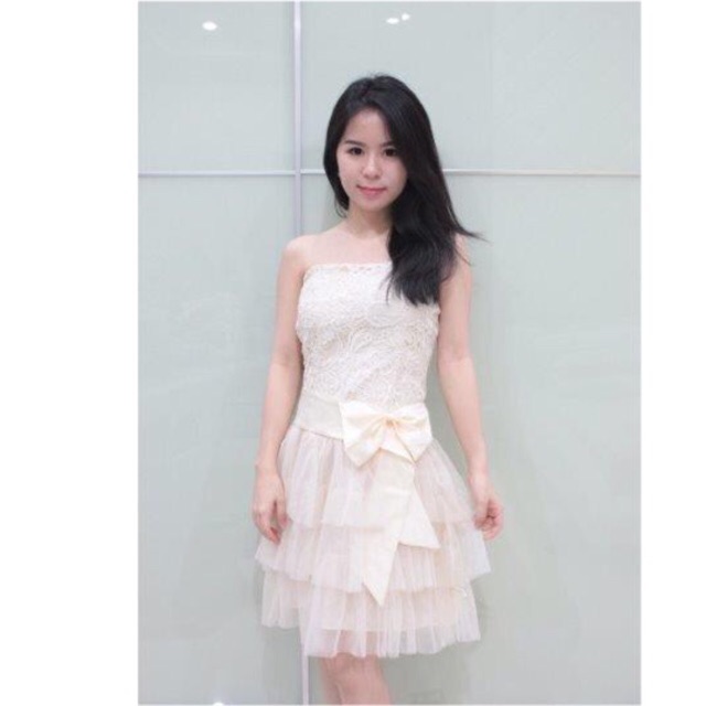 Dress kemben pita krem dress pesta