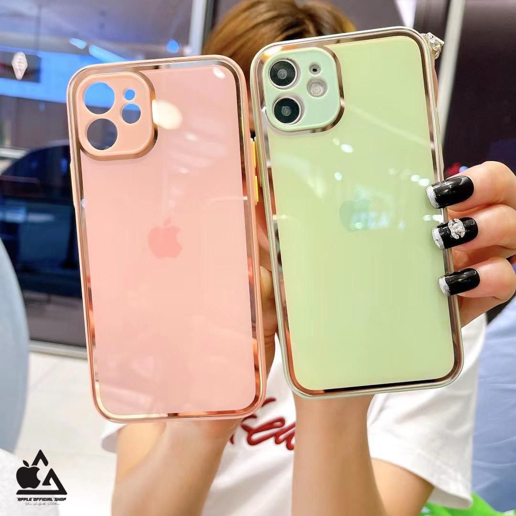 Premium Glass Case iPhone 13 13PRO 13PROMAX 11 12 8 8+ XR X XS MAX 6 6+ 7 7+ APPLE List GOLD CHROME Krom TEMPERED SOFTCASE SILIKON CAND