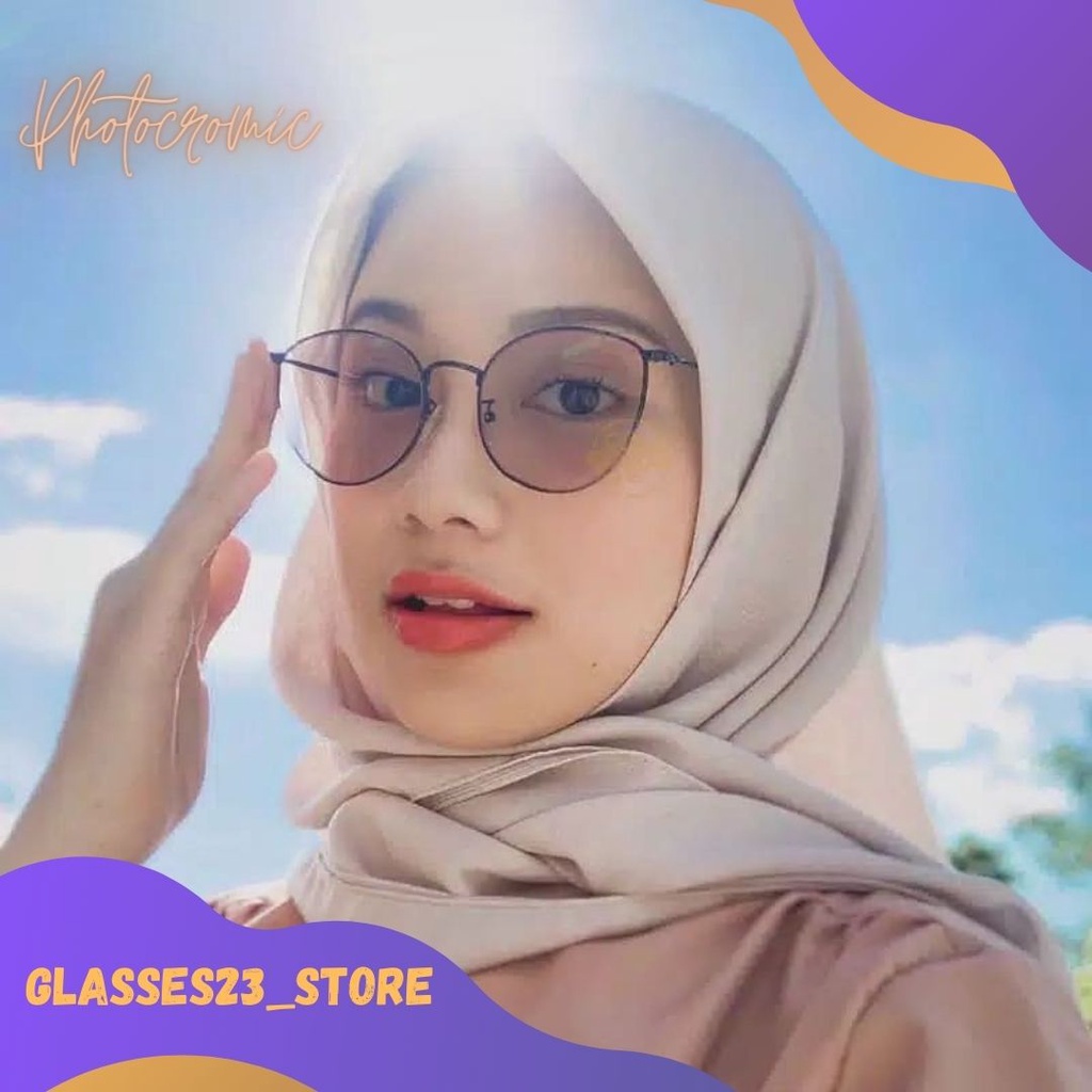 KACAMATA PHOTOCROMIC FRAME OPTIK FASHION VINTAGE OVAL BLUERAY ANTI RADIASI WANITA/PRIA