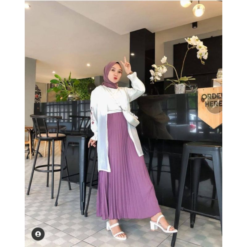 Rok plisket premium import LILAC flare skirt rok dewasa polos allsize fit to jumbo XXL 1kg muat 4pcs