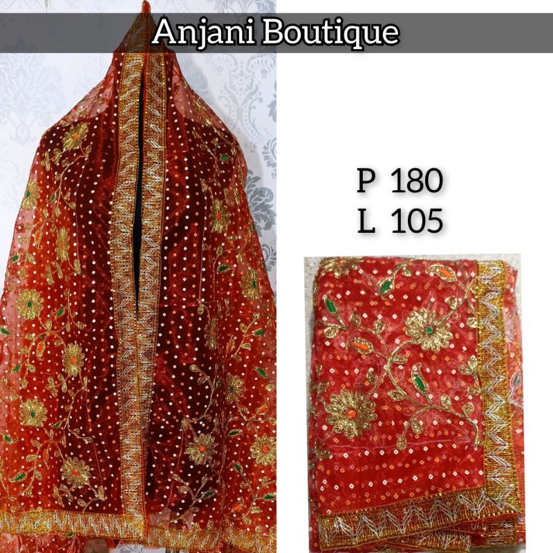 Selendang india import / dupatta india-Merah 6