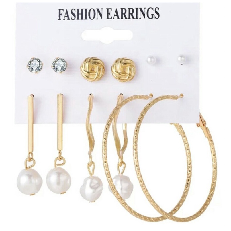 Anting Set Tusuk 6 Pasang Model Waterdrop Mutiara Hoop Dalika