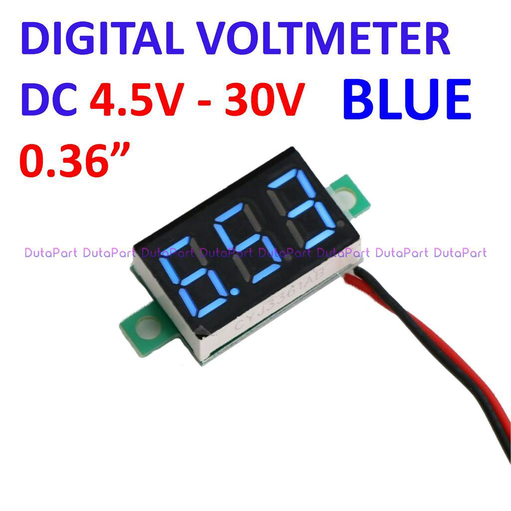 Digital Voltmeter DC 4.5V-30V 0.36&quot; Biru 2 Wire Tanpa Frame Volt Meter