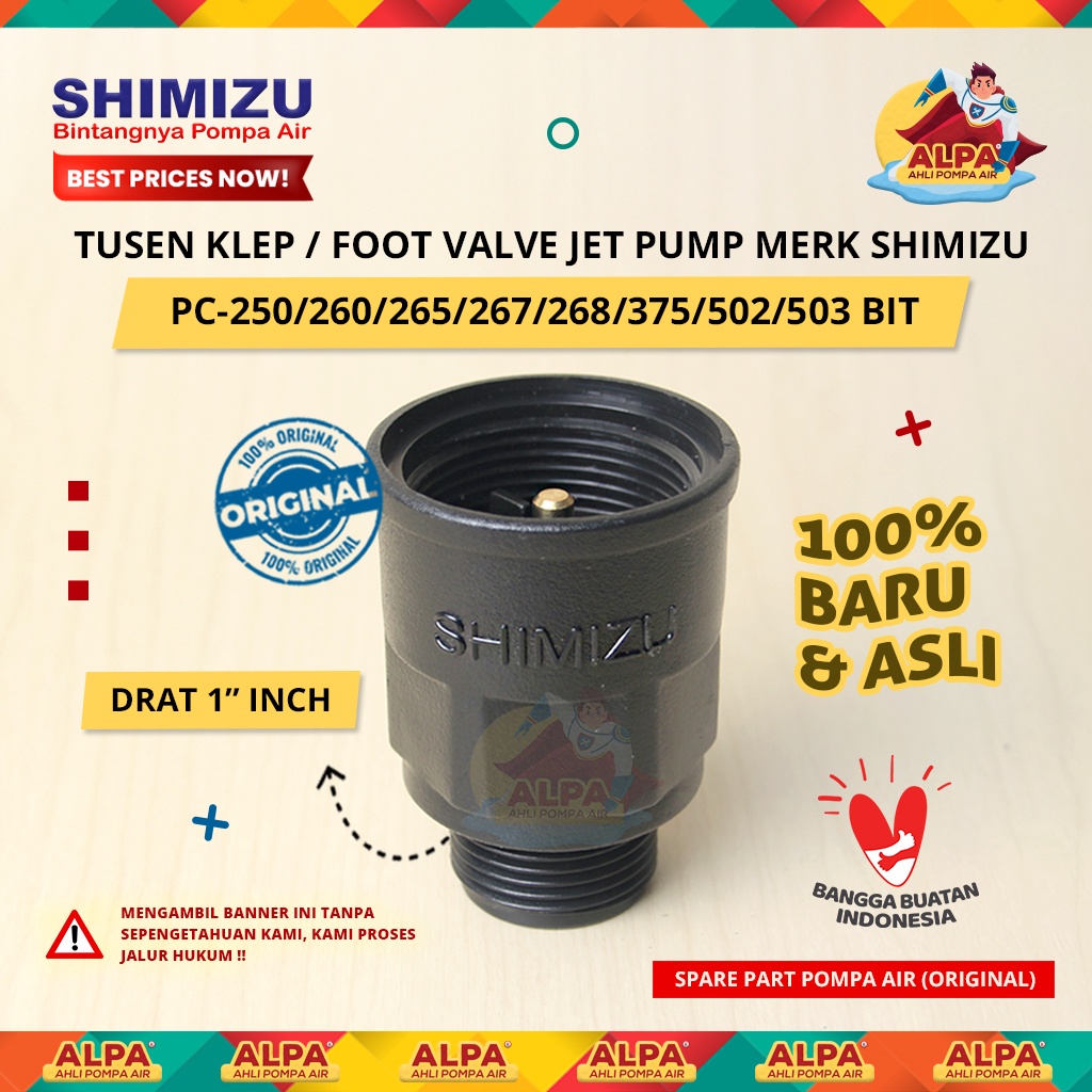 Tusen Klep / Foot Valve Pompa Air Jet Pump Merk SHIMIZU Type PC-250/260/265/267/268/375/502/503 BIT 