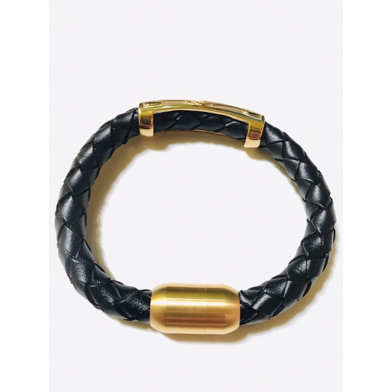 Gelang Tangan Pria Cowok Kulit Harley kulit metal aksesoris hitam keren Black Gold aksesoris