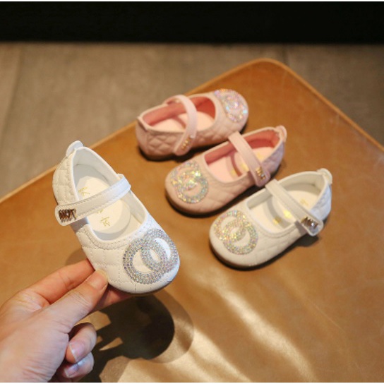 SEPATU ANAK CEWE IMPORT FASHION CHANEL BULAT BAHAN LEMBUT NYAMAN DIPAKAI 15-20