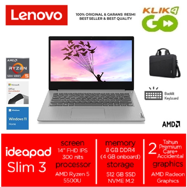 LENOVO IdeaPad 3 14ALC6 - AMD Ryzen 5 5500U - RAM 8GB - 512GB SSD - 14" FHD IPS - WIN 11 HOME + OHS 