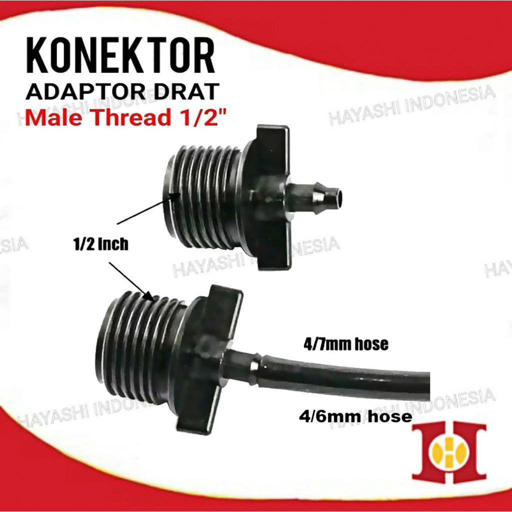 Adapter Male Thread Pipa Setengah inchi Reducer Ke Selang PE 6mm  7mm- 50pcs