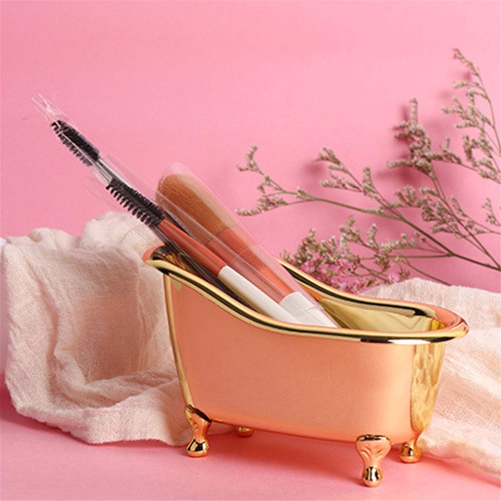Solighter Kotak Penyimpanan Perhiasan Aksesoris Kamar Mandi Gold Desktop Decor Sundry Makeup Organizer