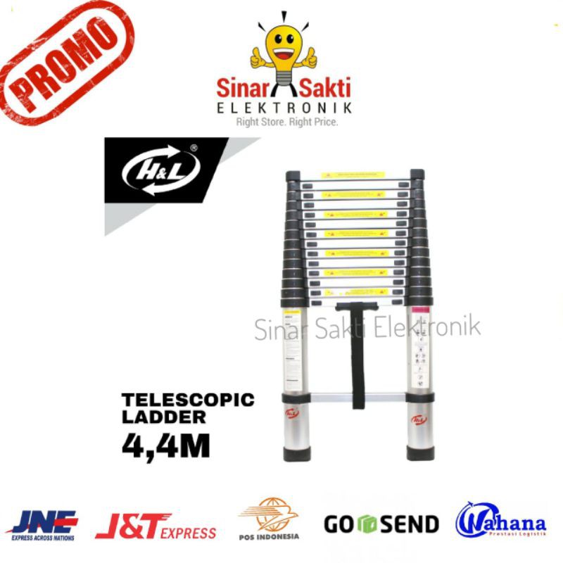 Tangga Lipat Teleskopik 4.4M Aluminium Single Telescopic Ladder 4.4 M Murah