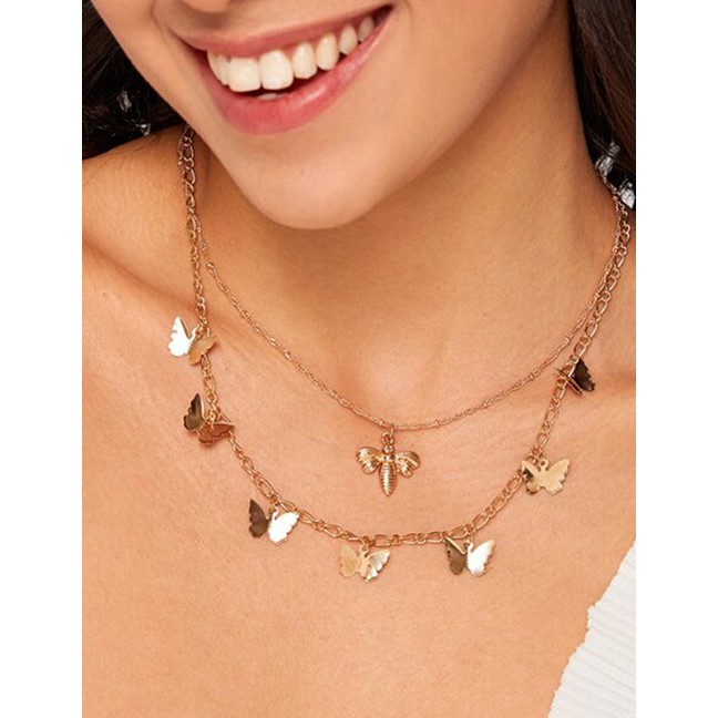 LRC Kalung Fashion Bee Butterfly Alloy Multilayer Necklace K26998