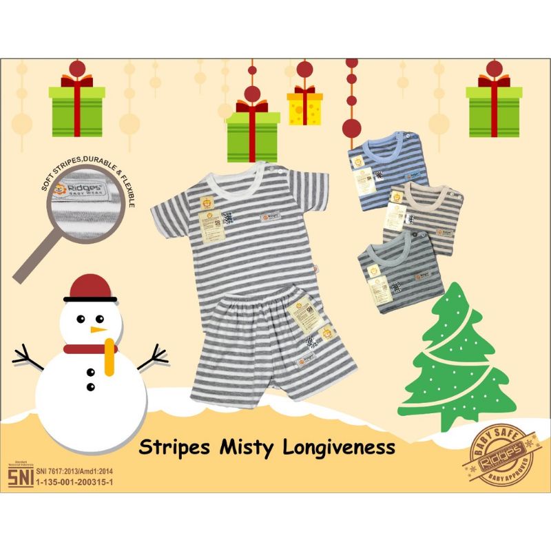 RIDGES - 1 Set  Setelan Lengan Pendek Salur Bayi  UK S-XL untuk Usia  0-18 bulan