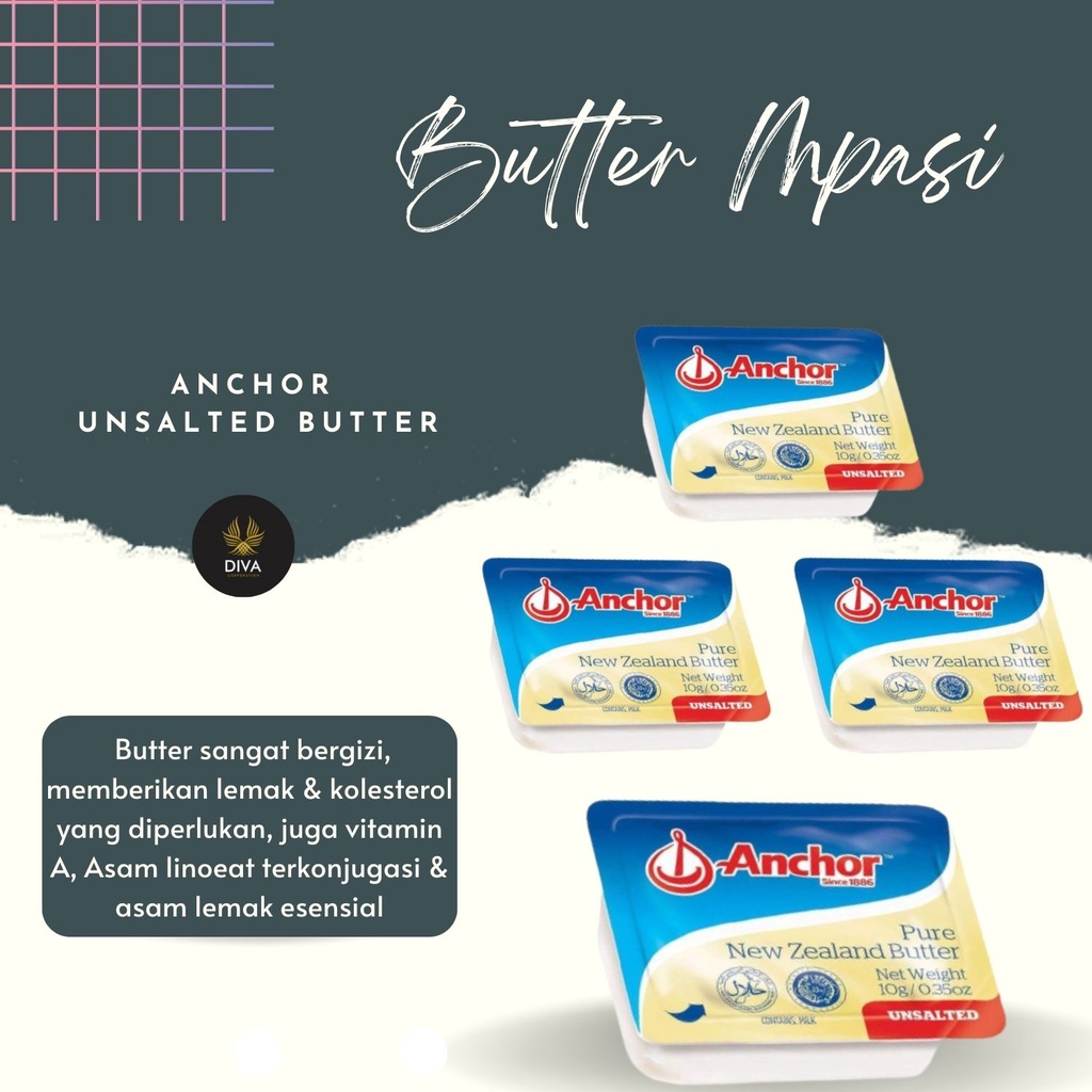 

Anchor Unsalted Butter | isi 10 pcs | Mentega | Makanan Bayi | Olahan Susu | Lemak Tambahan |