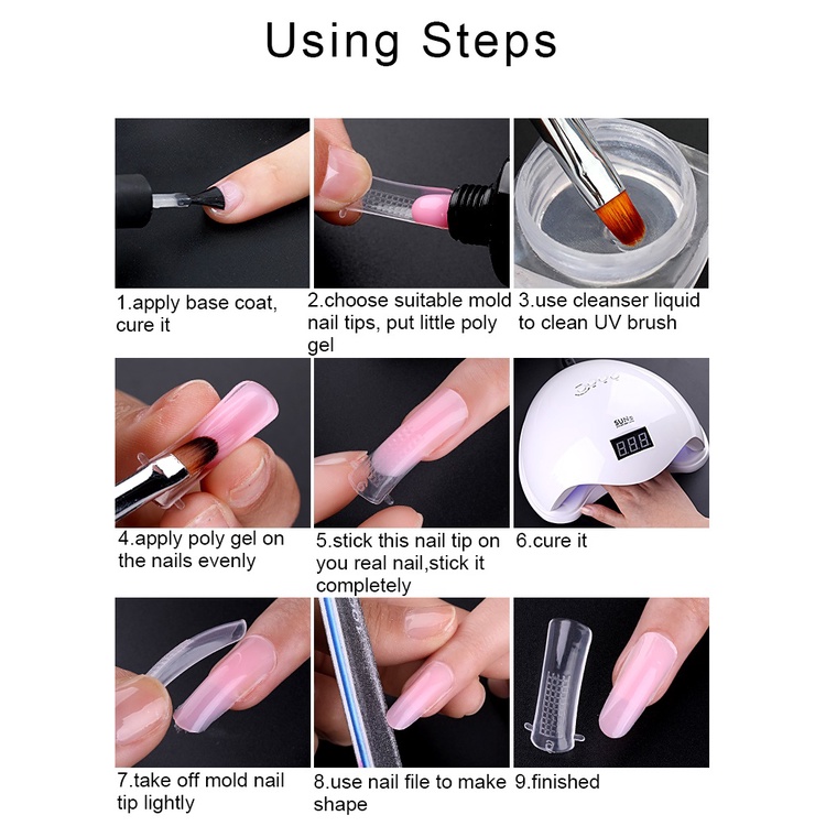 100pcs Cetakan kuku Nail Art fake nails Tips Bahan Akrilik dengan Cetakan Bentuk Klip Transparan Natural