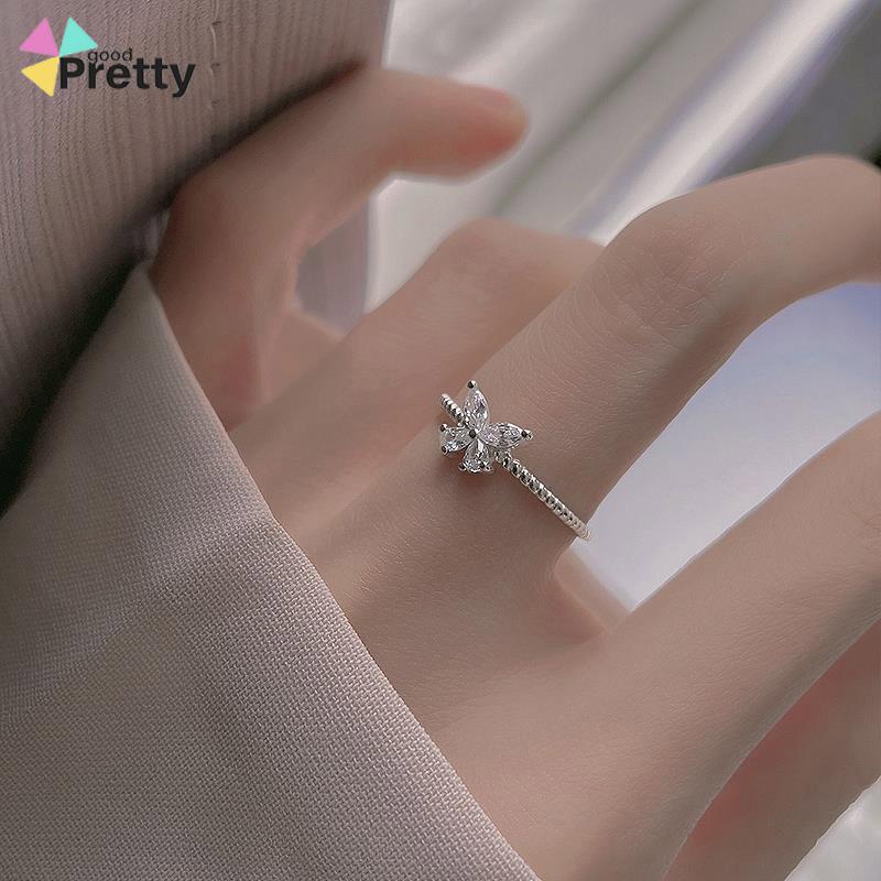 Cincin Model Terbuka Desain Kupu-Kupu Aksen Berlian Untuk Wanita - PD