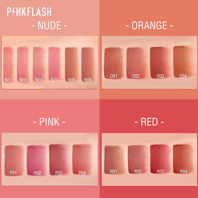 PINKFLASH Matte Lipstik Lembut Tahan Lama Pelembab Pigmentasi Tinggi 24 Colors PF-L01