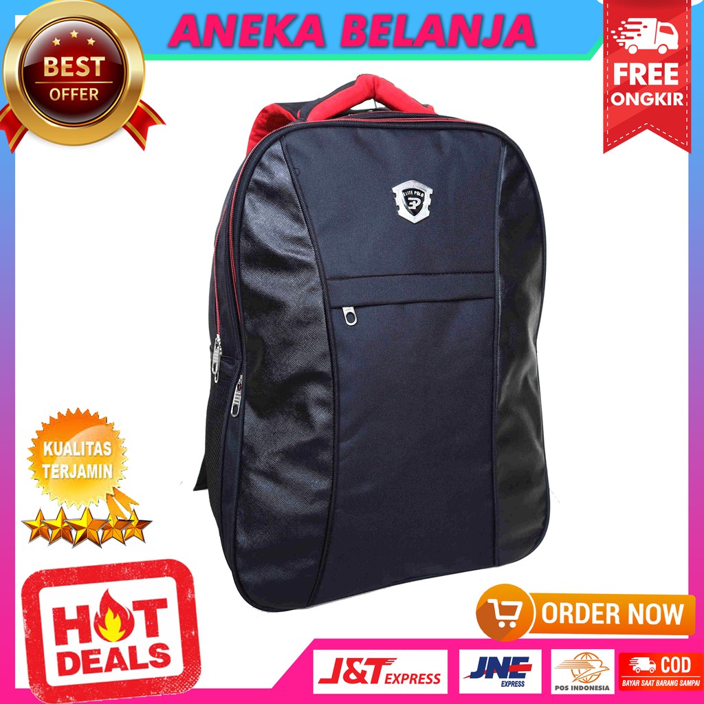 ANEKA -  Tas Ransel Pria Elite Polo Imitasi Hitam Casual Stylish Bonus RAINCOVER Backpack Cowok Fashionable Multifungsi Sekolah Kuliah Kerja Keren Murah Bahan Tebal Awet Kualitas Terbaik