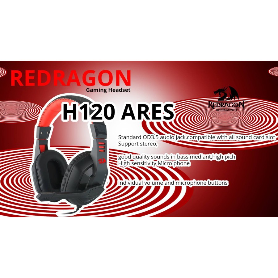 Headset Gaming Redragon Wired Audio Jack 3.5mm ARES H120