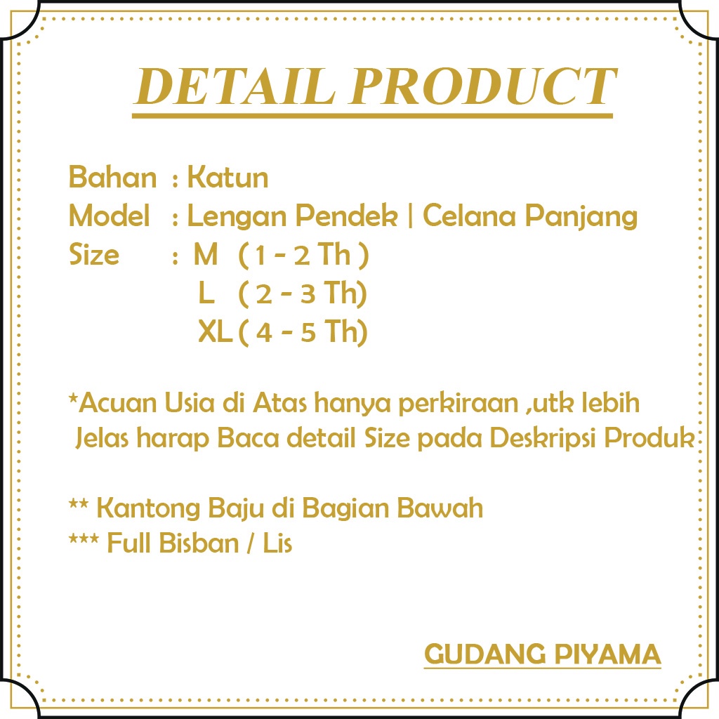 PIYAMA ANAK BALITA 1 S/D 4 TAHUN / MOTIF CUTE FULL BISBAN PART 3