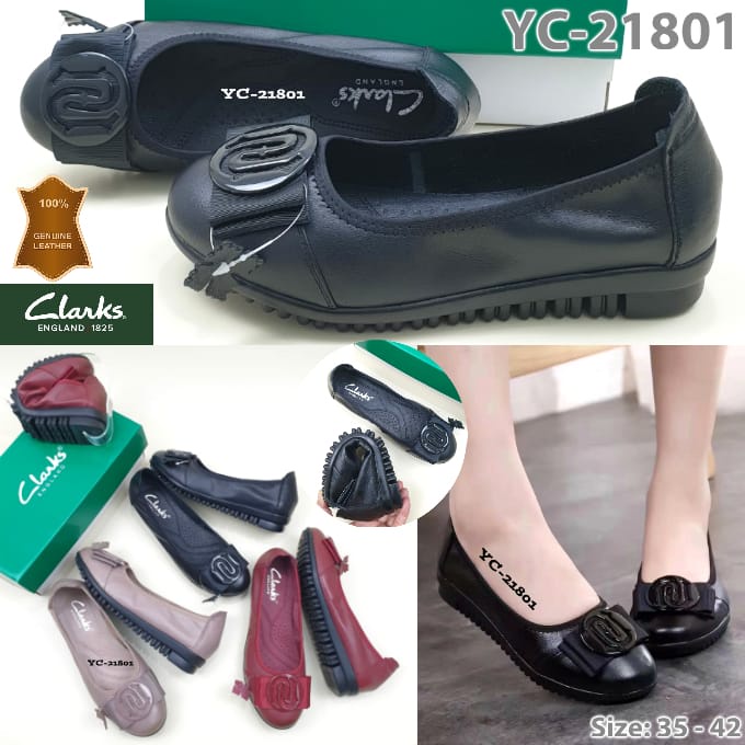 sepatu clark YC21801 logo flat leather shoes