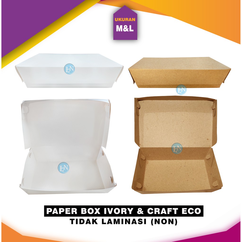 

PAPER LUNCH BOX TAKE AWAY PUTIH IVORAY COKLAT CRAFT POLOS TIDAK ADA LAMINASI