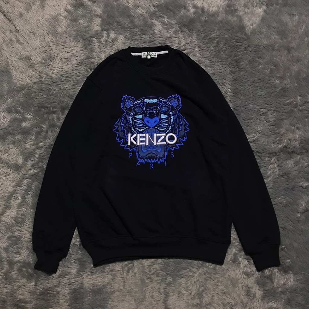 SWEATER CREWNECK KENZO EMBROIDERED TIGER BLUE WHITE FONT HIGH PREMIUM QUALITY
