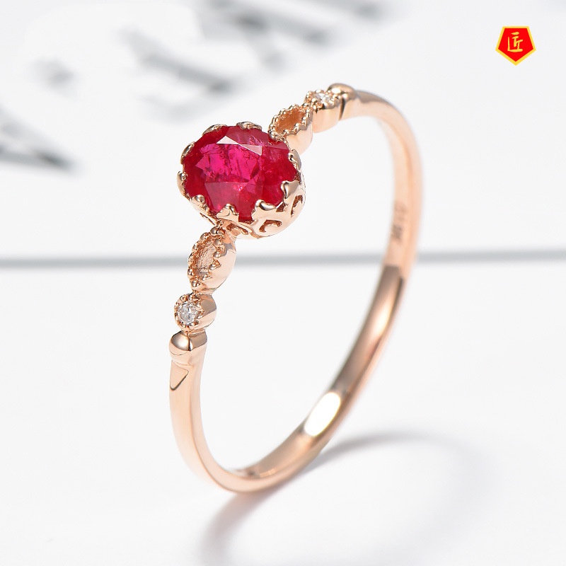 [Ready Stock]925 Silver 14K Rose Gold Oval Delicate Ruby Ring