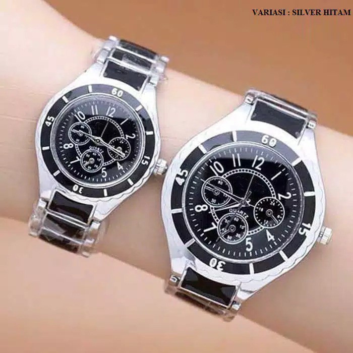 BAJ JAM TANGAN COUPLE PASANGAN PRIA WANITA RANTAI CHRONO KERAMIK STAINLEES GROSIR CH001