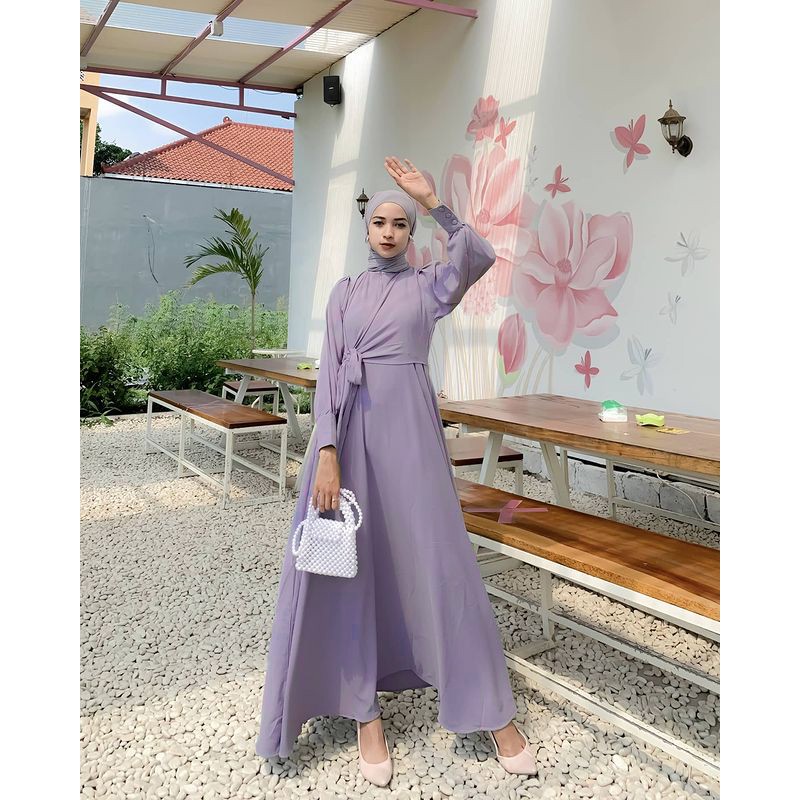 BAJU DRESS GAMIS BRUKAT  DEWASA TERBARU ABAYA MUSLIM SYAR'I MODERN LADY ZARA MAXI MODEL BALON - RAYA-LILAC