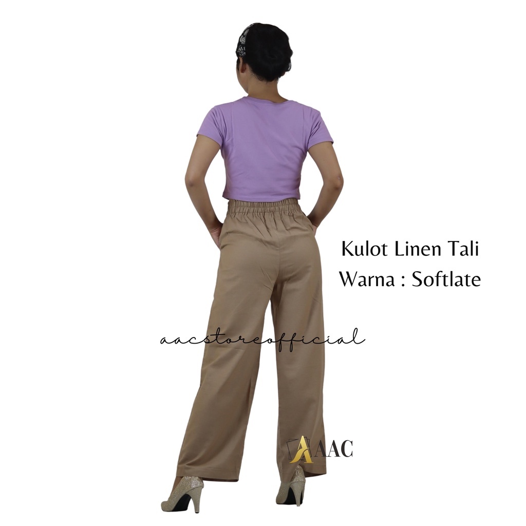 Celana Kulot Linen Rami Hight Waist Pinggang Tali