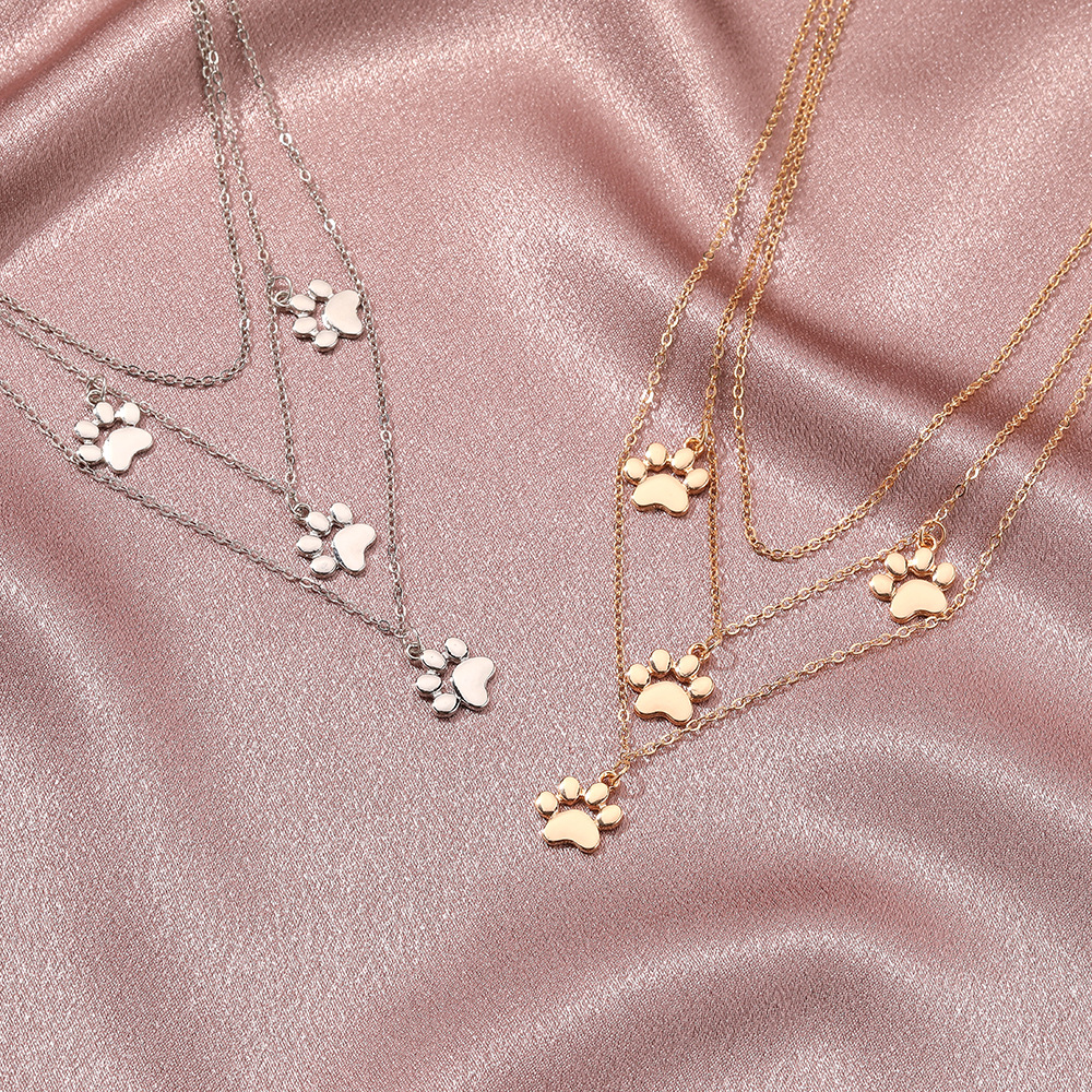 【MHANG】Kalung Multilayer Kaki Kucing Lucu Baru Fashion Cat Paw Print Rantai Klavikula Aksesoris Logam Panjang Yang Dipersonalisasi
