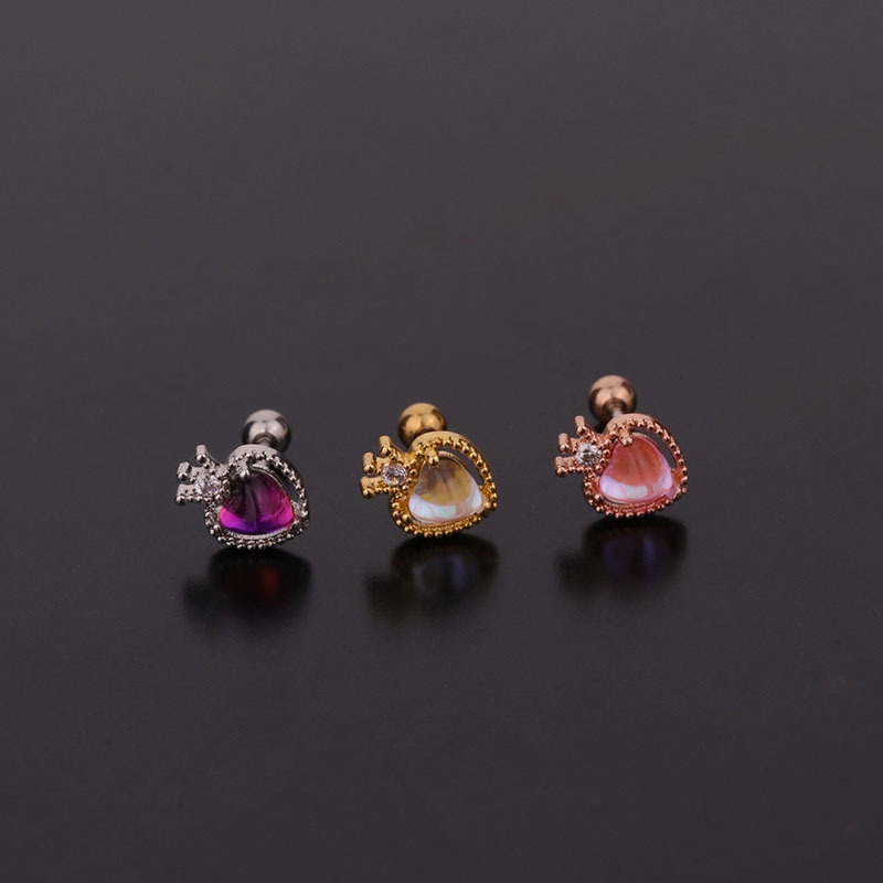 1 Pcs Queen Princess Style Colorful Crown Snowflake Round Shape Stainless Steel Prevent Allergy Women Earring