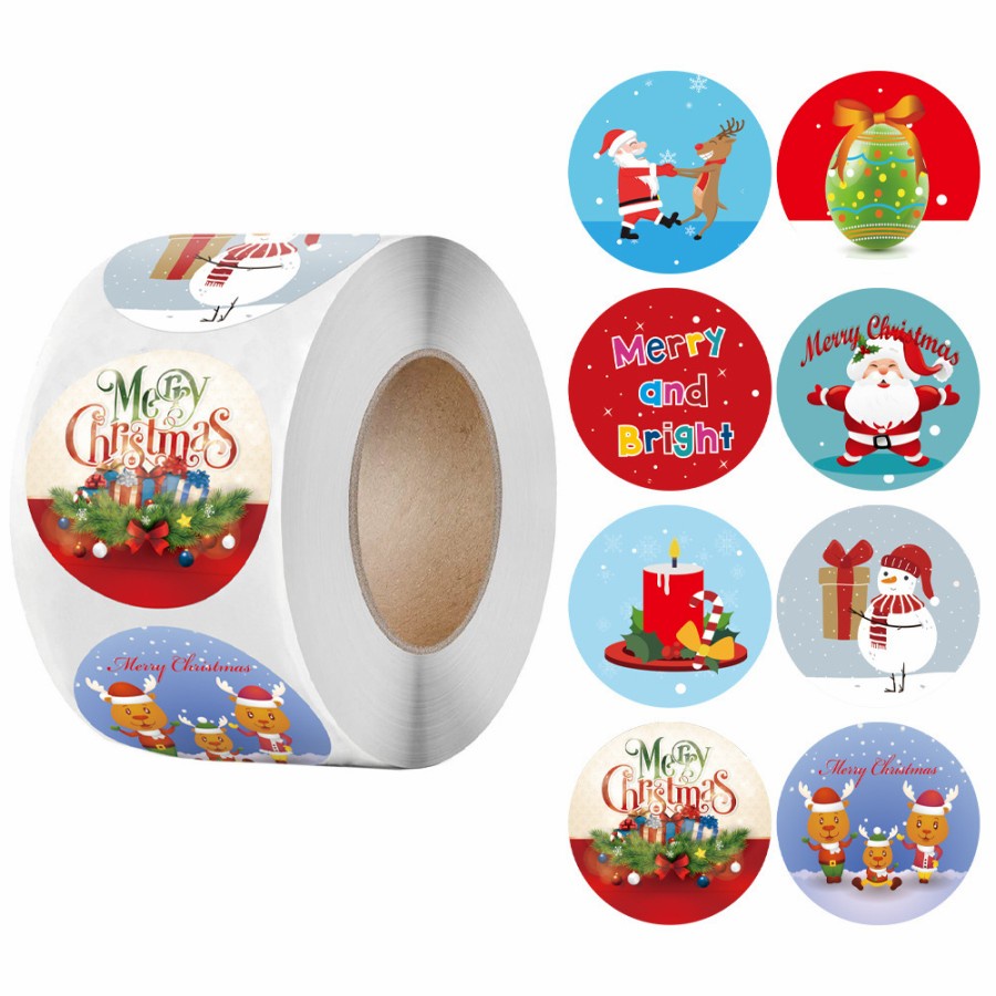 500pc Christmas sticker roll 2.5cm / label stiker natal bulat tempelan toples kue kering