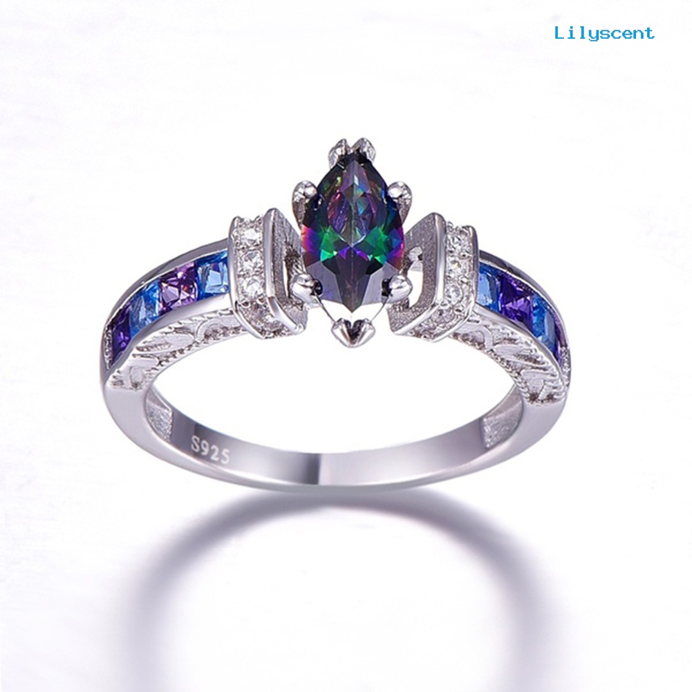 Cincin Marquise Cut Cubic Zirconia Warna-Warni Untuk Wanita