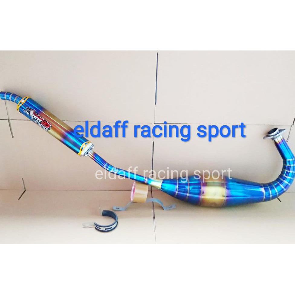 Knalpot ninja R RR SS merk ABRT20 full warna biru blue moon blue fire bahan full stainless Promo