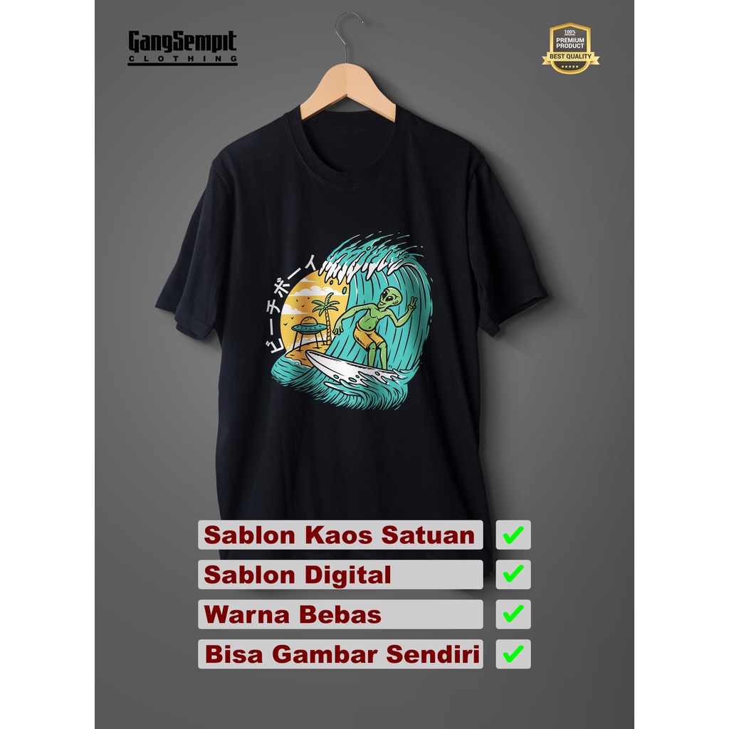 Kaos Aliens Surfing Sablon Digital Unisex
